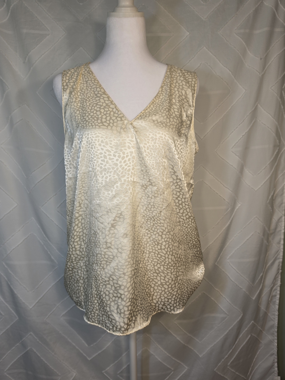 Naked Zebra Animal Print Cream Satin V-Neck Sleeveless Top